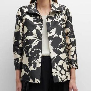 Caroline Rose - Floral Flash Two-Tone Semi-Sheer Jacket - Black and Ivory